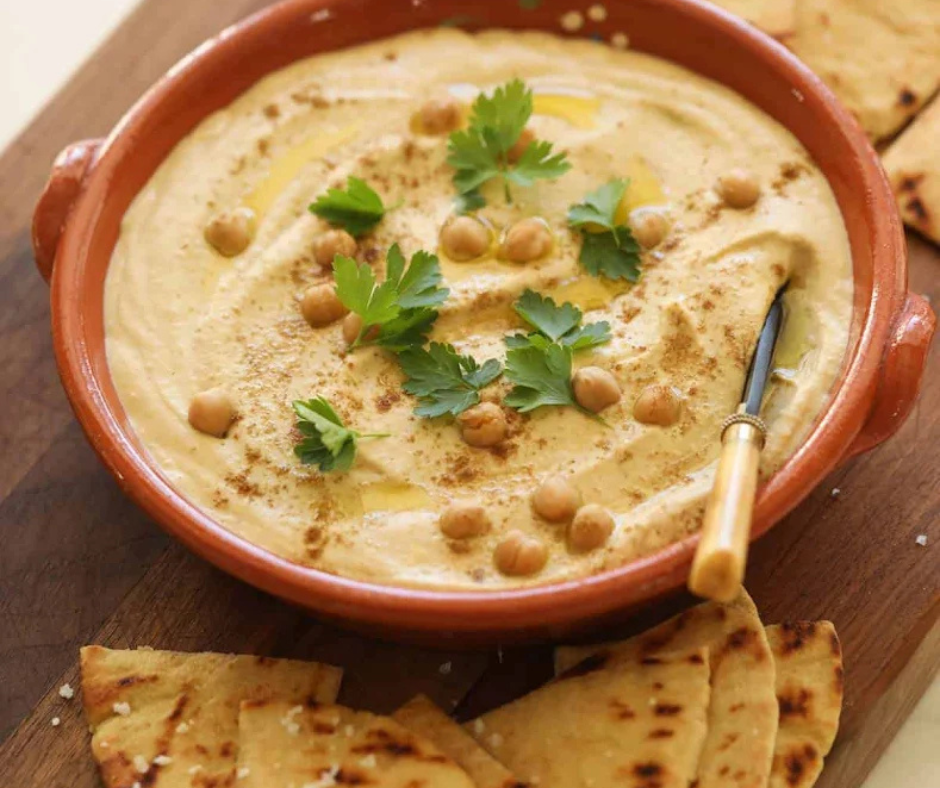Hummus with Bread - Authentic Middle Eastern Appetizer